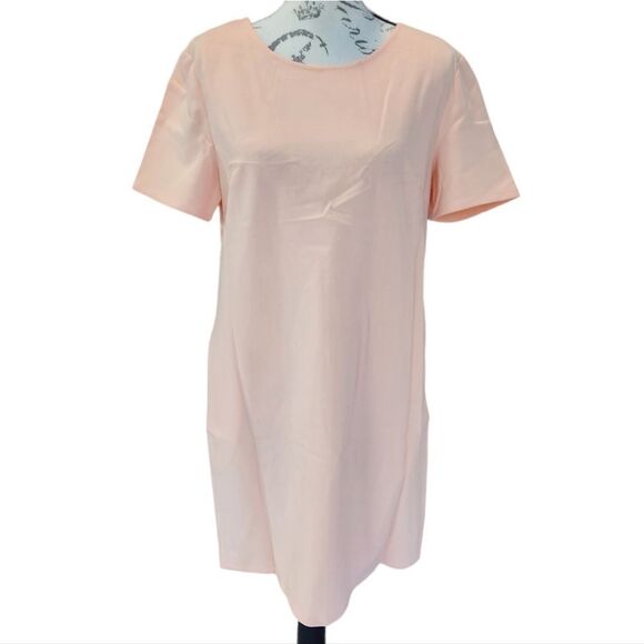 Anthropologie See U Soon Deep V Cut Ruffle Back Blush Short Sleeve Shift dress M - Picture 3 of 7